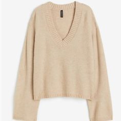 Loose-Fit Sweater In A Soft Knit With Wool Content. V-Neck, Dropped Shoulders, And Long Sleeves. Ribbing At Neck, Cuffs, And Hem. Length: Regular Length Sleeve Length: Long Sleeve Fit: Loose Fit Neckline: V-Neck Description: Beige, Solid-Color H&m Knit V-neck Top, H&m V-neck Sweater For Spring, H&m Fitted V-neck Sweater, Green Sweater Women, Loose Fit Sweater, Tan Sweater, Quarter Zip Sweater, Oversized Pullover, Ribbed Knit Sweater