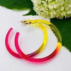 Ombr Yellow/Pink Acrylic Resin Hoops Earrings Lightweight Hoops Are 2” New In Package! Yellow Hoop Earrings For Spring, Trendy Small Hoop Yellow Earrings, Colorful Trendy Hoop Earrings, Trendy Colorful Round Hoop Earrings, Trendy Colorful Hoop Earrings, Trendy Yellow Hoop Jewelry, Trendy Yellow Hoop Earrings As Gift, Trendy Yellow Hoop Earrings For Gift, Summer Yellow Hoop Jewelry