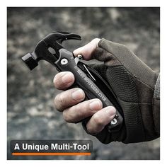 a person holding a tool in their hand with the caption, a unique multi - tool