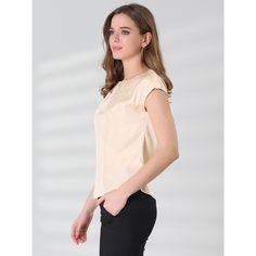 This blouse offers perfect office wear for warm weather. Cut to a fitted shape with the cap-sleeve design, just providing elegant details for the blouse. This blouse would be equally styled well with A-line skirts or skinny jeans with high heels. Designed in a fluid, flowing silky fabric that drapes beautifully around the body. Cap sleeves add some flare to your everyday look. Jeans With High Heels, Office Blouse, Basic Blouses, Perfect Office, Cap Sleeve Top, Satin Blouses, Silky Fabric, Women's Blouses, Satin Shirt