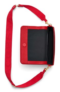 Signature logo detailing and richly textured leather distinguish a scaled-down crossbody fitted with multiple pockets perfect for organizing your essentials. Magnetic-snap flap closure Removable, adjustable crossbody strap Interior wall pocket; eight card slots Structured silhouette with flat base for stability Lined Leather Imported Cheap Red Crossbody Box Bag, Red Crossbody Shoulder Bag For On-the-go, Red Crossbody Bag For On-the-go, High-end Red Crossbody Shoulder Bag, Red Crossbody Bag With Metal Hardware, True Red, Wall Pockets, Interior Wall, Signature Logo