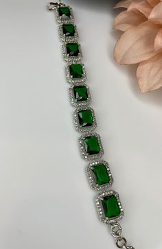 Buy Bollywood Jewelry/green Silver Bracelet/emerald Bracelet/semi Precious Stone Bracelet/statement Jewelry/green Diamond Bracelet/indian Bangle Online in India - Etsy Formal Crystal Bracelets With Stones, Diamond Bracelets With Handset Stones As Gift, Diamond Bracelet With Handset Stones For Gift, Green Jeweled Bangle Bracelet, Green Stone Bracelets For Party, Elegant Crystal Gemstone Bracelets, Formal Cubic Zirconia Bracelets With Stones, Elegant Silver Tennis Bracelet With Emeralds, Formal Silver Tennis Bracelet With Emeralds