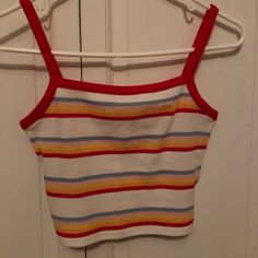 No Flaws. Never Worn. Trendy Striped Cotton Tank Top, White Summer Color Block Tops, Spring Cotton Color Block Tank Top, Striped Cotton Spaghetti Strap Tank Top, Spring Beach Color Block Tank Top, Casual Cropped Yellow Tank Top, Casual White Color Block Tank Top, Summer Color Block Cotton Tank Top, Red Tank Top For Summer