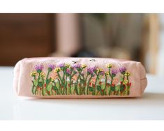 Hand Embroidered Pencil Case With Flower Embroidery, Pen Case, Floral Makeup Pouch, Flower Makeup Bag - Etsy Rectangular Pink Pouch With Pen Holders, Pink Rectangular Pouch With Pen Holders, Pink Pencil Case With Pen Holders As Gift, Pink Pencil Case With Pen Holders For Gift, Handmade Pink Rectangular Pencil Case, Handmade Pink Pencil Case Pouch, Pink Rectangular Pencil Case As Gift, Pink Pencil Case With Pen Slots For Gift, Pink Rectangular Pencil Case For Gift