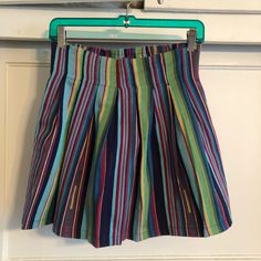 Smocked Waist With Front Pleats, Nwot! Gorgeous Striped Pattern, Kantha Like Material! Tag Says Small But It’s More Like An Xs. Casual Stretch Full Skirt Bottoms, Striped Pleated Skirt Bottoms For Summer, Striped Pleated Skirt For Summer, Green Preppy Mini Skirt For Summer, Casual High Waist Gathered Mini Skirt, Casual Cotton Pleated Skort, Casual Pleated Cotton Skort, Striped Full Skirt Bottoms For Summer, Striped Full Skirt For Summer