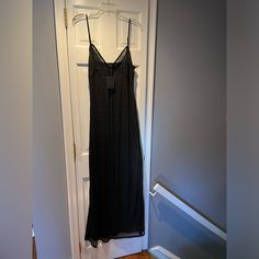 Brand New With Tag, Michael Costello X Revolve Black Sheer Dress Size Large Adjustable Straps Geometric Pattern Tie In The Front Slits On Both Sides Black Sheer Silk Maxi Dress, Black Sheer Sleeveless Maxi Dress, Michael Costello Dress, Michael Costello, Black Sheer Dress, Sheer Dress, Large Size Dresses, Geometric Pattern, Brand New