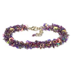 Clusters of light purple AB sequins flash with a range of pink, yellow, purple and green hues on this ready-to-wear bracelet. This eye-catching bracelet is sure to attract attention to wrists or counter displays. Beaded Stuff, Steel Light, Medical Alert, Green Hues, Lobster Claws, Yellow Purple, Everyday Jewelry, Bracelet Gift, Jewelry Ideas