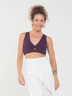 This supportive rayon jersey bra top has a generous cut and can be worn on it's own or as a bra. It stretches to fit and is not constricting around the neck or back. We find it to be a comfortable and supportive for activities like dance and yoga. Also available in Black/Grey Stripe and Gold Stripes. [#details] Size Suggestions S: 2-4 M: 6-8 L: 10-12 [/details] [#fabric] Rayon Lycra: 90% Rayon (Viscose) / 10% Spandex (Lycra) [/fabric] Cropped Yoga Sports Bra With Built-in Bra, Yoga Crop Top Sports Bra With Built-in Bra, 4-way Stretch Crop Top With Built-in Bra For Pilates, Fitted Crop Top With Built-in Bra For Pilates, Workout Top With Built-in Bra, Triangle Shape, Fitted Crop Top With Light Support For Pilates, Stretch Halter Top With Built-in Bra For Yoga, Stretch Crop Top For Pilates, Stretch Triangle Crop Top With Built-in Bra