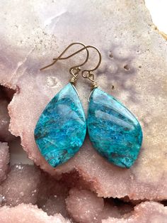 A gem lovers dream! Gorgeous rare one of a kind shattuckite earrings! Hang length is 46mm   Ear wire is 14kt gold filled Bohemian Gemstone Earrings For Everyday, Bohemian Everyday Gemstone Earrings, Artisan Dangle Earrings With Ear Wire, Artisan Dangle Teardrop Earrings With Ear Wire, Artisan Teardrop Dangle Earrings With Ear Wire, Everyday Gemstone Drop Earrings, Artisan Teardrop Earrings For Pierced Ears As Gift, Artisan Teardrop Earrings As Gift, Artisan Teardrop Single Earring