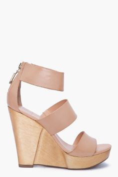 The perfect nude summer wedge Amina Muaddi Wedges, Designer Beige Slip-on Sandals, Beige Slip-on Mules With Branded Heel, Amina Muaddi Begum, Summer Shoes Wedges, Beige Open Toe Slingback Pumps With 4-inch Heel, Nude Wedges, Only Shoes