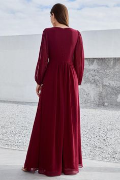 ZAPAKA Women Wedding Party Dress Burgundy Long Sleeves A Line Mother of the Bride Dress Chiffon A-line Maxi Dress For Wedding, Formal Solid Color Floor-length Maxi Dress, Solid Color Floor-length Formal Maxi Dress, Elegant A-line Maxi Dress For Prom Season, Solid Color Evening Dress For Prom Season, Solid Color Maxi Length Evening Dress For Prom, Solid Color Evening Dress For Prom, Modest Solid Color Maxi Dress For Evening, Maxi Length Dress For Prom