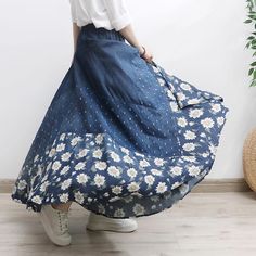 Descriptions Breathe some life into your wardrobe with this bold and daring floral denim skirt! Elevate any look with its high-rise design and frayed edges, allowing you to take risks and push the boundaries of your style. This must-have addition will surely inspire you to be more adventurous with your fashion choices and take on the day with confidence! Details Silhouette: A-lineMaterial: DenimOccasion: DaytimeProcess: PrintedApparel Closure Type: ElasticRise Style: High WaistTheme: Summer, Spring, AutumnColor: BlueSize: One Size Size Chart Length: 92 cm/ 36.22 ''Waist: 70-102 cm/ 27.56-40.16 ''Hem: 580 cm/ 228.35 '' Non-stretch High Waist Denim Skirt For Spring, Spring Casual Non-stretch Denim Skirt, Casual Non-stretch Denim Skirt For Spring, Casual Denim Blue Skirt For Spring, Bohemian Bottoms With Frayed Hem For Spring, Bohemian Spring Bottoms With Frayed Hem, Trendy Cotton Summer Skirt, Trendy Summer Cotton Skirt, Trendy Cotton Skirt For Summer