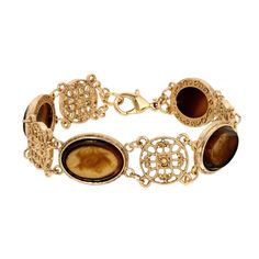 Meso Round Intricate Filigree Oval Topaz Glass Stones Link Bracelet 7.75 Luxury Gold Bracelet With Oval Cabochon, Luxury 22k Gold Filigree Jewelry, Luxury Antique Etched Jewelry, Luxury Heirloom Faceted Jewelry, Luxury Ornate Oval Bracelets, Luxury Ornate Etched Jewelry, Luxury Yellow Gold Filigree Bracelet, Luxury Antique Oval Gold Bracelet, Luxury Antique Gold Oval Jewelry