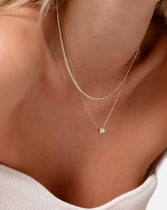 Classic Diamond Tennis Necklace – Ring Concierge Luxury Dainty Jewelry For Anniversary, Bridal Necklace Diamond, Necklaces With Two Diamonds, Large Diamond Necklace, Necklaces With Pendants, Classy Necklace Stack, Dainty Tennis Necklace, Layered Diamond Necklaces, Tennis Necklace Aesthetic