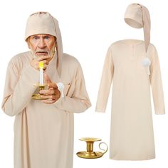 PRICES MAY VARY. What You Will Receive: you will receive 1 piece of adult beige Christmas nightgown, 1 piece of adjustable men sleep cap and 1 piece of gold iron taper candle stick holder, nice in combination and stylish in design, well satisfying your demands for Christmas parties, and you can also share them with your friends Christmas Theme: the nightgown costume is inspired from a character of a Christmas movie, classic and vibrant in colors, creative and novel in matching, creating an atmos Ghost Of Christmas Past Costume, Big Little Costumes, Pjs Ideas, Men's Nightgown, Christmas Nightgowns, Beige Christmas, Christmas Costume Party, Sleep Hat, Ghost Of Christmas Past