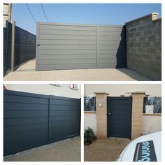 three pictures of different types of garage doors