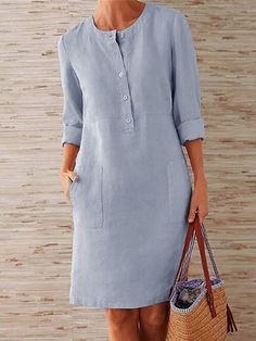 Women‘s Casual Dress Cotton Linen Dress Shift Dress Knee Length Dress Gray Khaki Orange Dark Gray long Length Sleeve Pure Color Pocket Button Spring Summer Fall Crew Neck Basic Loose S M L XL XXL 7579644 2023 – $21.99 Shift Dresses, Cotton Linen Dresses, Womens Shift Dresses, Long Sleeve Dresses, Women Long Sleeve Dress, Maxi Dress Cocktail, Vacation Dresses, Sleeve Dresses, Knee Length Dresses