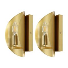 two brass sconces with one light on each side