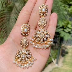 tanishq pearl earrings for women online 22k Gold Jewelry Necklaces, 22k Gold Jewelry, Hanging Beads, Pearl Necklace Set, Gold Jewelry Necklace, Emerald Necklace, Gold Bangle Bracelet, Pendant Set, Gold Plated Jewelry