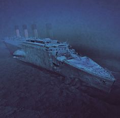 a large ship floating in the ocean on a foggy day with no people around it