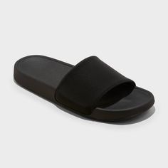 Women's Makenna Slide Sandals - All In Motion™ Black Open Toe Sandals For Leisure, Comfortable Lightweight Round Toe Sandals, Black Sandals For Spring Leisure, Black Leisure Sandals With Cushioned Footbed, Black Cushioned Sandals For Leisure, Lightweight Open Toe Summer Slippers, Lightweight Open Toe Slippers For Summer, Non-slip Open Toe Synthetic Sport Sandals, Casual Open Toe Sandals For Leisure