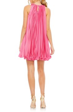 Get into a gorgeous groove with a '70s-inspired cocktail dress powered by pleats and cut to a leggy length. 34 1/2" length Halter neck Sleeveless, with cutaway shoulders Lined 100% polyester Spot clean Imported Asian Owned/Founded Spring Party A-line Pleated Dress, Silk Pleated Cocktail Dress, Summer Gala Dress With Pleated Waist, Chic Party Mini Dress With Pleated Hem, Chic Mini Dress With Pleated Hem For Party, Silk Pleated Dress With Accordion Pleats For Parties, Silk Cocktail Dress With Accordion Pleats, Cocktail Silk Dress With Accordion Pleats, Chic Silk Pleated Dress For Gala