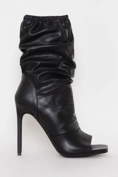 Black Ruched Peep Toe Stiletto Ankle Boots – FloralKini Baddie Heels, Stiletto Ankle Boots, Peep Toe Ankle Boots, Birthday Outfit For Women, Open Toe Boots, Boots Long, Funky Dresses, Platform Heels Boots, Peep Toe Booties