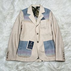 "Brand New" Neill Katter Sport Jacket / Blazer Color: Ivory Made In Italy / 100% Lana Size: 46 Jacket Measures: Pit To Pit: 18.5" / Back Collar To Bottom Hem: 28" / Sleeve: 25.5" / Shoulder: 16" Shoulder: 18" Spring Wool Tweed Jacket With Patch Pockets, Blue Blazer With Patch Pockets For Fall, Beige Long Sleeve Tweed Jacket With Patch Pockets, Tailored Cream Blazer With Pockets, Casual Beige Tweed Jacket With Pockets, White Notch Lapel Outerwear With Patch Pockets, Tailored Beige Sport Coat With Pockets, Casual Cotton Fitted Tweed Jacket, Fitted Beige Sport Coat With Patch Pockets