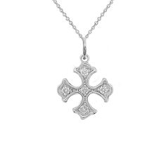 Let your genuine, true faith shine out with this expertly handcrafted solid sterling silver Heraldic/Patonce Cross pendant. This symbolic piece is finely polished finish religious piece of fine jewelry should faithfully complement any which one of your bracelet or necklace chain for that much-needed radiant glow and most reverent allure. Product Information Metal Type: 10k or 14k Yellow/Rose/White Gold Weight: .925: 0.3 g Pendant Size: Height: 0.78 inches | Width: 0.52 inches Chain Information T True Faith, Sterling Silver Cross Pendant, Silver Cross Pendant, Gold Cross Pendant, Diamond Cross Pendants, Diamond Charm, Charm Pendant Necklace, Sterling Silver Cross, Gold Cross