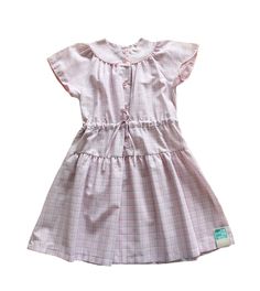 "FRENCH VINTAGE 70's, very cute summer dress, lightweight checkered fabric ( polyester and viscose ) in pink or blue colours, buttoned on the front, ties to knot at the waist.  Size 6 years Length  25,7\"  New old stock  I always refund overcharged shipping from 1 Euros overpaid ! Thank you for your visit" Vintage Dresses For School In Spring, Gingham Dresses For School In Spring, Plaid Dresses For School In Summer, Fitted Pink Plaid Dress For Spring, Casual Pink Vintage Dress For Summer, Fitted Pink Dress For School, Preppy Pink Dress For Spring, Pink Short Sleeve Dress For Picnic, Plaid Summer Dress For School