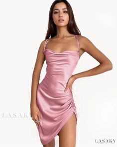 Lasaky - Elegantly Styled Backless Halter Dress with Intricate Strap Design and Luxurious Satin Finish, Showcasing a Variety of Stunning Shades Valentines Dresses, Backless Halter Dress, Found It On Amazon, Dresses Hoco, Streetwear Dress, Dress Models, Elegante Casual, Sling Dress, Happy Ending