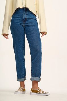 Dana Mom Jeans: ORGANIC DENIM - Mid Wash Blue – Lucy & Yak Lucy Yak, Dungarees Shorts, Mom Denim, Mom Jean, Tee Dress, Hat Hairstyles, Skirt Top, Playsuit Jumpsuit, Jeans Style