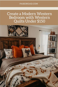 Modern BedroomDesign  + Western Quilts Under $150 Western Bedding Sets Rustic, Western Bedroom Ideas Ranch Style Rustic, Western Bedroom Themes, Western Bedroom Ideas Ranch Style, Modern Western Bedroom, Aztec Bedding, Western Bedroom Ideas, Western Bedding Sets, Cowboy Artwork