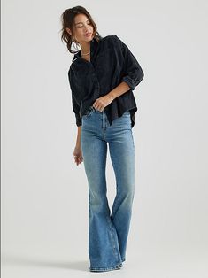 Women's High Rise Ever Fit® Flare Jean | Women's Jeans | Lee® High Rise Flare Jeans Outfits, Womens Denim Vest, Dressy Jeans, Cropped Graphic Tees, Bottom Jeans, Vintage Vest, 2024 Fashion, Vintage Modern, Casual Street Style