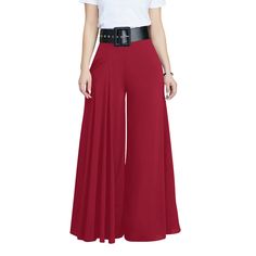 Red Pleated Wide Leg Long Pants Long Party Gowns, Ladies Trousers, Long Evening Gowns, Streetwear Tops, Womens Capris, Sleeves Clothing, Spring Outfits Women, Brunch Outfit, Evening Dresses Elegant