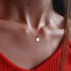 "\"14k Gold CLOVER LEAF Shaped Minimal Necklace, Good Luck Gifts, 14k Gold Customized Chain and Lock | Shamrock Necklace | Gift for Her\" Clover leaf shaped pendant with minimalist shape and elegant chain. An elegant and delicate jewel symbolizing luck.. ∙ P R O D U C T I O N ∙ ‣ All of our products are handmade and made to order ‣ All of our items are 14K real gold. We do not carry any gold filled, gold plated, or gold vermeil items. Also there are no other metals used so all items are hypoalle Dainty Pendant Jewelry For Birthday, Delicate Clavicle Chain Jewelry For Birthday Gift, Dainty Jewelry For Birthday Gift, Dainty Jewelry For Birthday, Delicate Pendant Jewelry For Birthday, Dainty Delicate Chain Jewelry For Birthday, Dainty Tiny Jewelry For Birthday, Tiny Dainty Jewelry For Birthday, Minimalist 14k Gold Jewelry For Birthday Gift