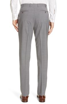 Stretchy wool with a rich texture elevates charming Italian trousers in a classic flat-front cut. Style Name:Canali Flat Front Classic Fit Solid Stretch Wool Dress Pants. Style Number: 5614193. Formal Slim Fit Wool Bottoms, Slim Fit Wool Bottoms For Formal Occasions, Slim Fit Wool Bottoms For Formal Wear, Formal Slim Fit Dress Pants For Fall, Classic Gray Slim Fit Bottoms, Classic Tailored Gray Dress Pants, Classic Fitted Gray Bottoms, Wool Full Length Formal Suit, Classic Tailored Gray Pants