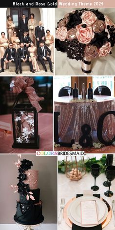 black and rose wedding theme collage