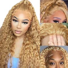 PRICES MAY VARY. 【Honey Blonde Curly Lace Front Wig Human Hair Material】 #27 Curly Lace Front Wig Human Hair is 12A Virgin Cuticle Aligned Unprocessed Human Hair Cut from Young Girl, No Animal, No Blend, No Dry End.Blonde Frontal Wig Human Hair is Very Soft and Bouncy, Ture to Length. 【Honey Blonde Human Hair Wig of Hd Lace 】 : The frontal lace of our blonde human hair wig is 13x4 hd ear to ear transparent lace, has a bigger parting space, you can do middle part and side part by your own wish. T Blonde Deep Wave, Blonde Curly Wig, Deep Wave Human Hair, Color Rubio, Chocolate Brown Hair Color, Hair Color Chocolate, Human Hair Wigs Blonde, Loose Waves Hair, Dyed Natural Hair