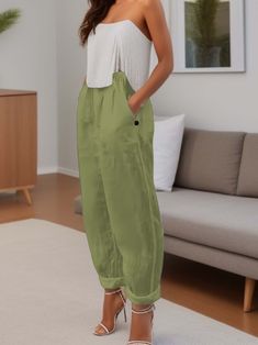 Minimalist Solid Versatile Pants, Casual Wide Leg Elastic Waist Summer Pants, Women's Clothing High Waist Solid Color Khaki Pants, High Waist Solid Khaki Pants, High-waisted Solid Khaki Pants, Casual Plain Bottoms For Summer, Casual Plain Summer Bottoms, Casual High-waist Solid Color Cargo Pants, Spring Baggy Solid Color Cargo Pants, Casual High Waist Solid Color Cargo Pants, Casual High-waist Cargo Pants