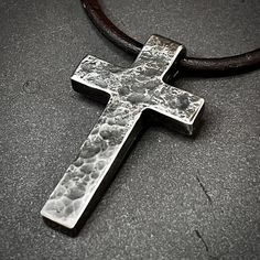 Forged Cross, Cuttlefish Casting, Bigfork Montana, Rustic Cross, Iron Jewelry, Leather Cord Necklace, Rugged Leather, Biker Jewelry, Handmade Chain