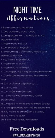 I'm a big believer in positive self talk and affirmations. Our thoughts are a powerful thing, and so I like to start my day and end my day right by talking "positive" to myself. However, sometimes, especially when the day has been lack luster, it can be hard Nighttime Exercise, Bedtime Yoga, Powerful Affirmations, Positive Self Talk, Manifestation Affirmations, Self Talk, Life Planner