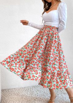 The Emes Shop skirt is detailed with vintage floral prints. Features a high waist. gartered waist. A-line silhouette. and below knee length. Pair it with a puff sleeve blouse and sandals for a classy look.MATERIAL:100% Soft Poly MEASUREMENTS:Dress Length is 31"-33"in Small | Waist: 26"-28"in Medium | Waist: 28"-30"in Large | Waist: 30"-32"in X Large | Waist: 32"-34"in MEASUREMENTS:Dress Length is 78"-83"in Small | Waist: 66"-71"cm Medium | Waist: 71"-76"cm Large | Waist: 76"-81"cm X Large | Waist: 81"-86"cm Casual Tiered Maxi Skirt For Garden Party, Chic Floral Print Tiered Skirt, Chic Skirted Bottoms With Floral Print, Spring Daywear Maxi Skirt With Gathered Design, Casual Floral Print Bottoms For Garden Party, High Waist Floral Print Skirt For Summer, Floral Print Long Maxi Skirt For Spring, Spring Floral Print Maxi Skirt, Relaxed Floral Print Skirt For Daywear