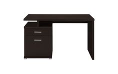 a black desk with two drawers on top and one drawer at the bottom that is open