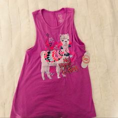 Never Worn Trendy Pink Tops For Playtime, Casual Purple Top For Playtime, Purple Tops For Summer Playtime, Purple Tops For Playtime In Summer, Sleeveless Purple Tops For Playwear, Purple Sleeveless Top For Playwear, Purple Summer Playtime Tops, Pink Purple, Kids Shirts