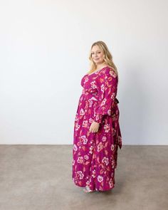 A must-have! Round out your vacation and weekend wardrobe with this plus size dress Long Sleeve Maxi Dress For Fall Brunch, Fall Long Sleeve Maxi Dress For Brunch, Chic Maxi Length Long Sleeve Dress For Brunch, Modest Long Sleeve Dress For Brunch, Modest Long Sleeve Pink Maxi Dress, Modest Pink Maxi Dress For Fall, Modest Long Sleeve Flowy Maxi Dress, Flowy Long Sleeve Modest Maxi Dress, Floor-length Pink Maxi Dress For Brunch