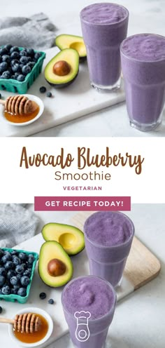 avocado blueberry smoothie recipe on a tray