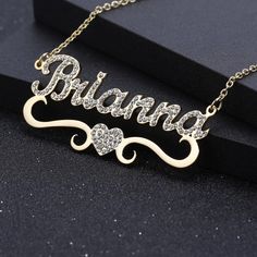 Iced Out Title Name Necklace | Dorado Fashion Ice Heart, Promise Bracelet, Curved Bar Necklace, Name Necklace Silver, Minimal Necklace, Gold Name Necklace, Word Up, Personalized Pendant, Affordable Jewelry