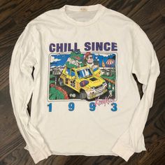 Brandy Melville John Galt Graphic Long Sleeve Top With “Chill Since 1993” Print. Very Soft. No Tags But Never Worn. One Size But Would Fit S/M 90s Inspired Long Sleeve Graphic Print Tops, 90s Inspired Long Sleeve Top With Letter Print, 90s Inspired Long Sleeve Letter Print Tops, 90s Inspired Long Sleeve Graphic Top, Retro Long Sleeve Top With Funny Print, 90s Inspired Long Sleeve Cotton Top, Vintage Long Sleeve Tops With Cartoon Print, Chill Since 1993, Tops Brandy Melville