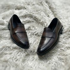 Men antique brown leather moccasins, Men brown dress shoes, Mens Penny Loafer Dress Shoes Mens, Brown Dress Shoes, Leather Moccasins, Penny Loafer, Brown Dress, Penny Loafers, Men's Style, Moccasins, Calf Leather